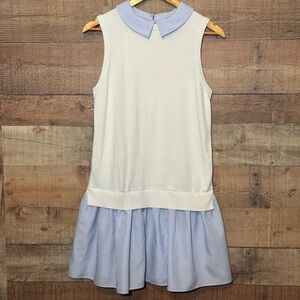 English Factory Blue & White Pinstripe Sweater Sleeveless Dress size Medium